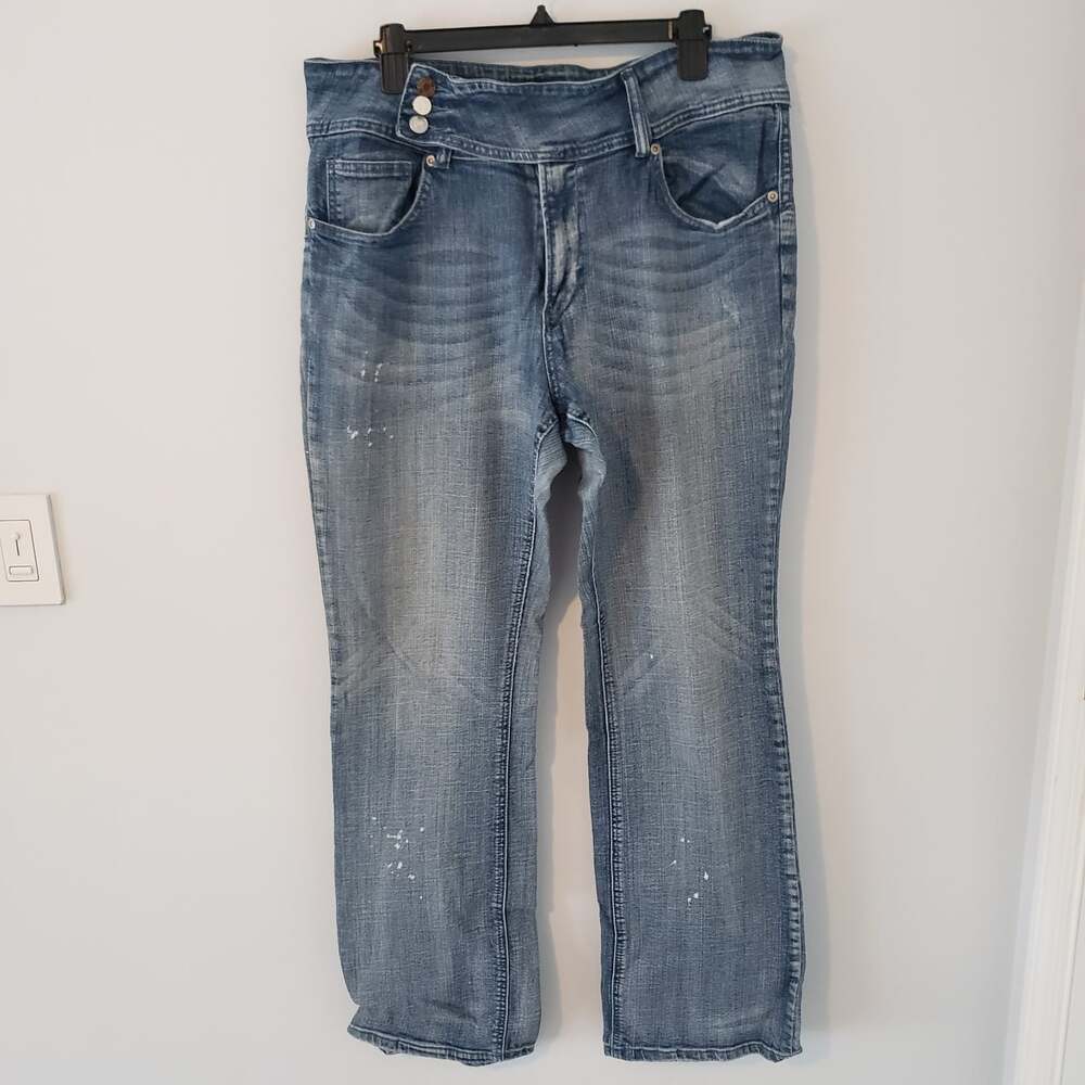 Vigold Denim Splatter Jeans Sz 17 High Rise Boot Cut Y2K Three Button/zip EUC